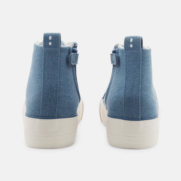 حذاء رياضي من قماش الكَتَّان، برقبة عالية، باللون الأزرق للفتيات